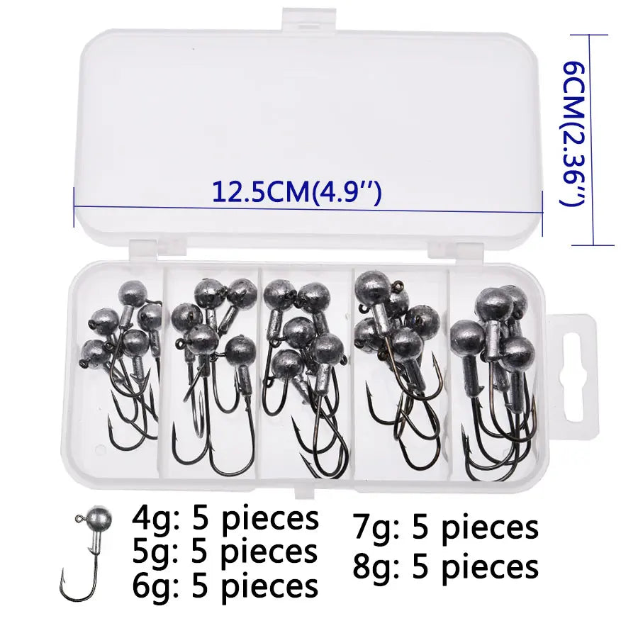 MrLurion Box package 1g 1.5g 3g 5g 6g 7g 8g  jig head fishing hook , soft worm deepwater crank hooks with round head hooks