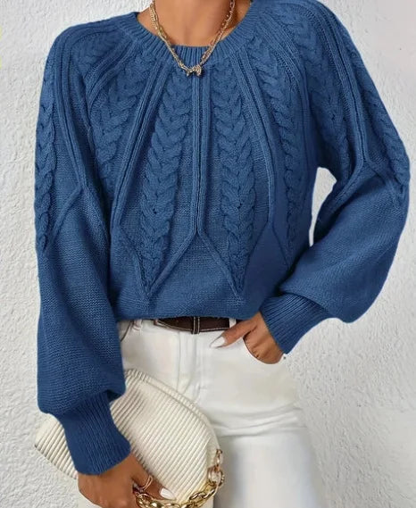 2025 Autumn/Winter New Women's Solid Color Cable Knit  Pullover Sweater Basic Soft Sweaters For Women Jacquard Tops