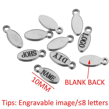 50pcs Customized Custom Laser Engrave Name LOGO Stainless Steel Personalized Necklace Extend Chain Tail Tag Jewelry Wholesale