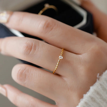 Ultra Thin Mini Ring for Women, Single Zirconia Gold Plated Stainless Steel, Hypoallergenic Dainty Minimalist Jewelry
