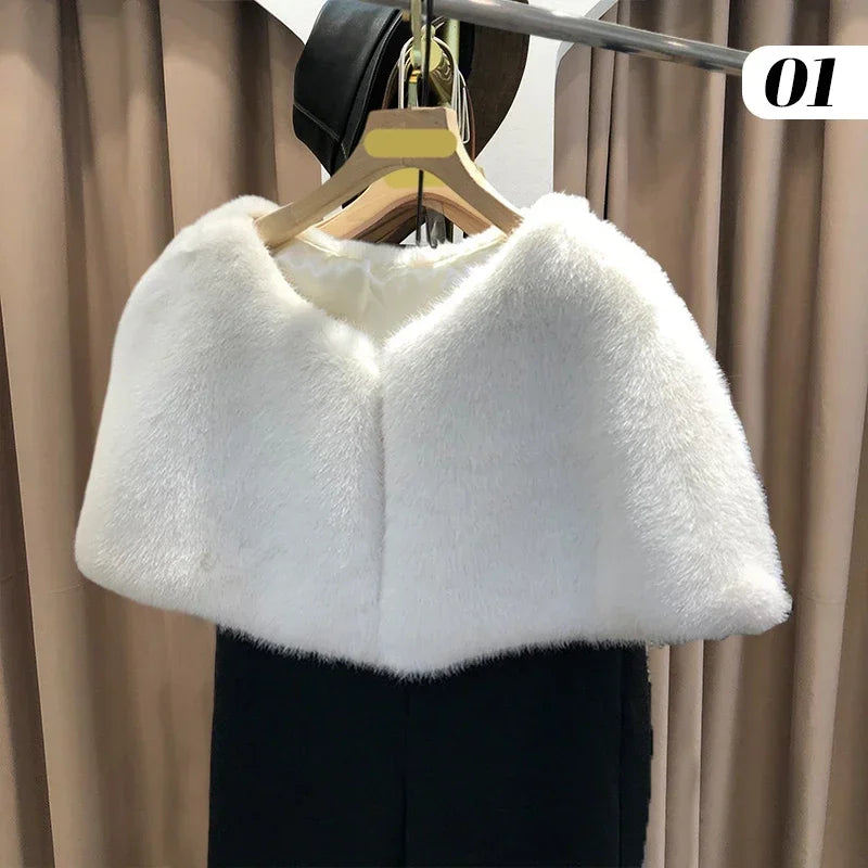 110cm Fur Shawl Wedding Wrap For Formal Dress Cheongsam Married Outerwear Bridal Cape Autumn Winter Jacket Bolero