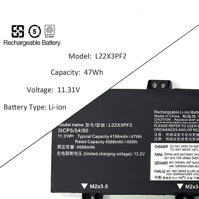 L22M3PF2 L22X3PF2 L22C3PF2 L22B3PF2 11.31V 47Wh Laptop Battery for Lenovo V14 V15 G4 AMN Ideapad Slim 3 16iru8 14amn8 Notebook