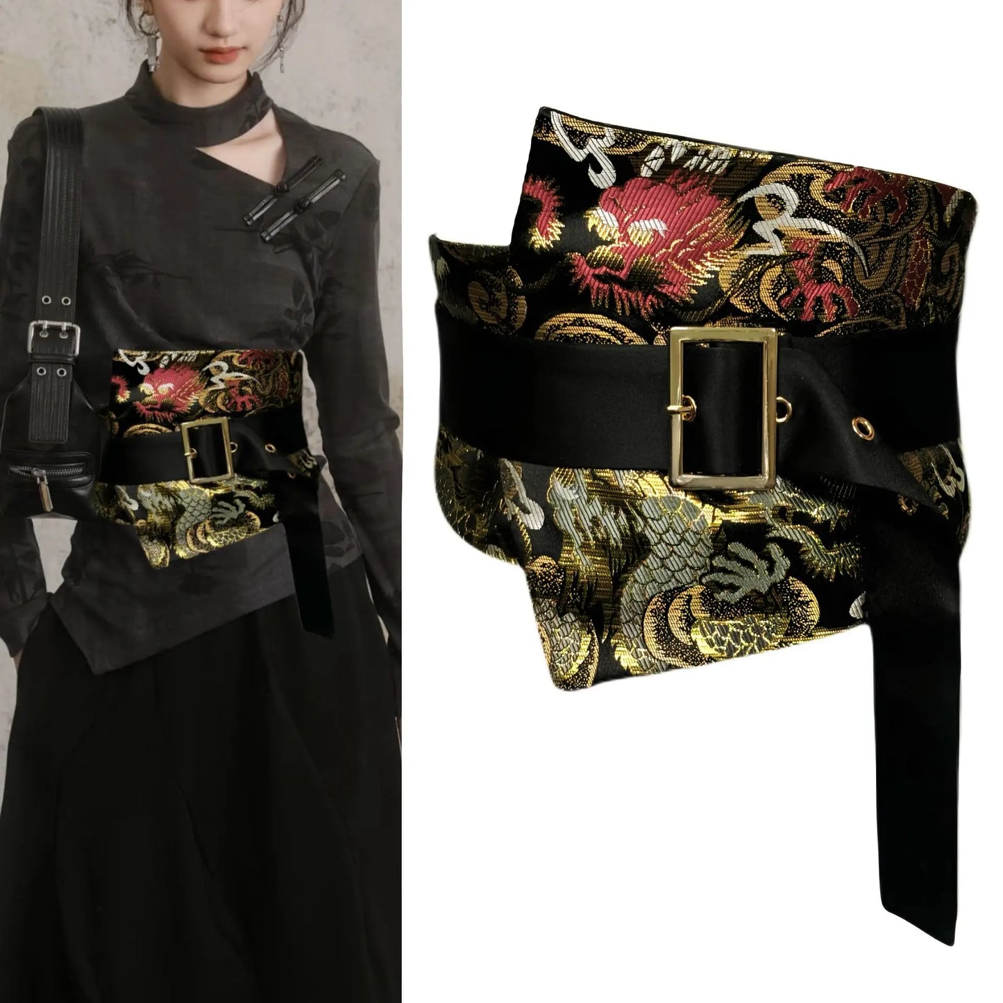 Traditional Japanese Kimono Yukata Obi Belt Crane Floral Printed Haori Belt Brocade Jacquard Waistband Shirt Decor Accessories