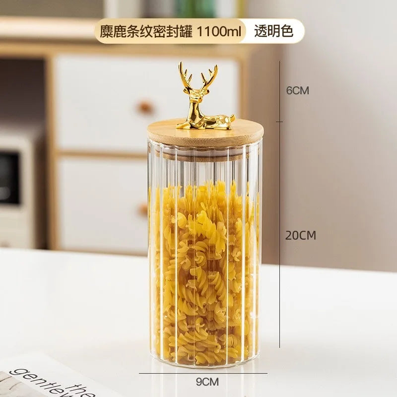 Glass Kitchen Storage Jars With Bamboo Sealing Lids Food Container For Coffee Beans Tea Candy Organizer Bottles