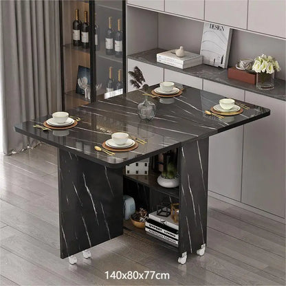 Folding dining table household multifunctional belt wheel movable rectangular restaurant dormitory dining table