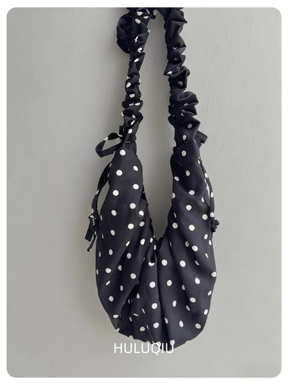 Women Chic Underarm Bag Large Capacity Polka Dot Retro Crossbody Bag All Matched Pleated Dumpling Bag for Outdoor Travel