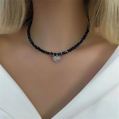 Fashion Vintage Tassels Zircon Heart Pendant Necklace For Women Female Boho Geometric Baroque Transparent Crystal  Chain Jewelry