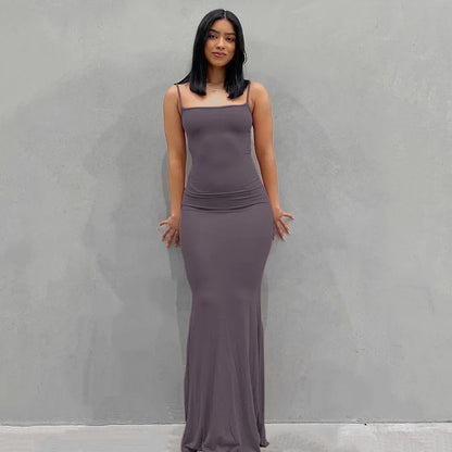WUZIJING 2024 Satin Slip Sleeveless Backless Maxi Dress 2024 Y2K Summer Bodycon Elegant Sexy Outfits Ladies Birthday Party Club