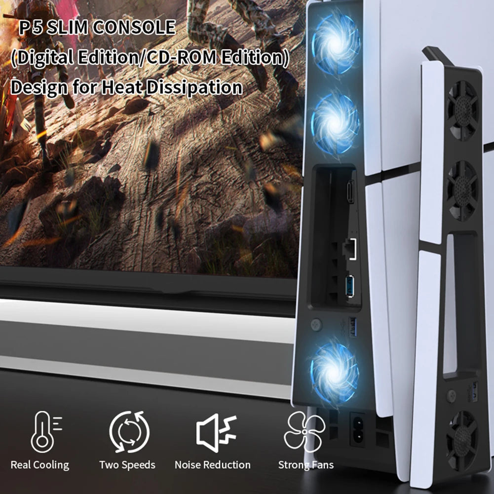Cooling Fan for PS5 Slim Console with USB 3.0 Port Efficient Cooling System with Adjustable Speed Quiet Cooler Fan