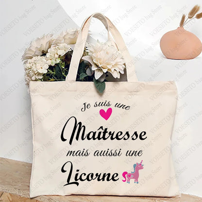 Teacher Theme Tote Bag Inspired School Shoulder Bag with French Style Design, Educational Motif Handbag Cadeau Maitresse D'école