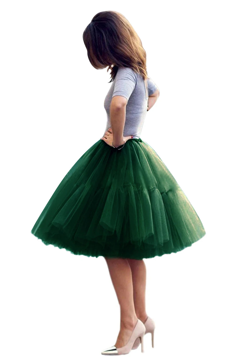 Fashion Red Multi-Layers Tulle Skirts Women Elastic Waist Puffy Knee Length Tutu Petticoat Lolita Cosplay Underskirt Jupons