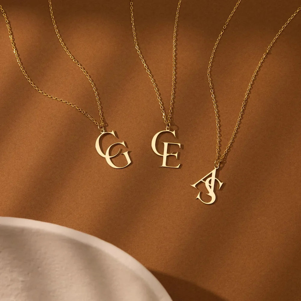 Personalized double letter necklace, customized first letter necklace, couple necklace, double letter necklace, logo  necklace