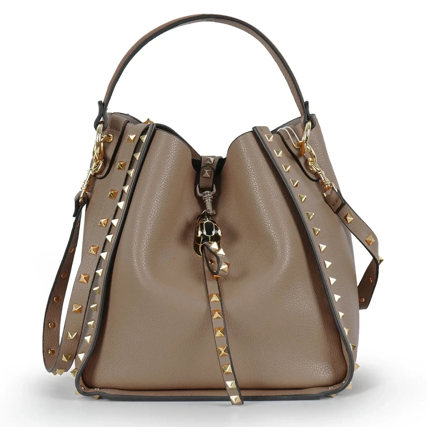 Hot Sale Women's Bucket Bag High Quality Genuine Leather Handbags Ladies Fashion Rivet Shoulder Bag Female Casual Tote 2026