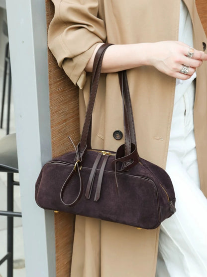 2026 Newest Women Pillow Bag Suede Genuine Leather Shoulder Bags Luxury Designer Female Large Underarm Bag Versatile Bags Coffee