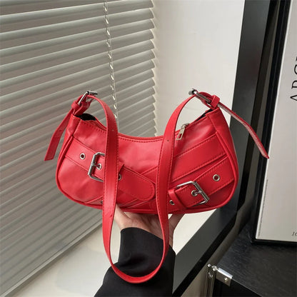 Y2K Vintage PU Leather Women Shoulder Bag Small Crossbody Bag Fashion Ladies Underarm Bag Clutch Purse and Handbag