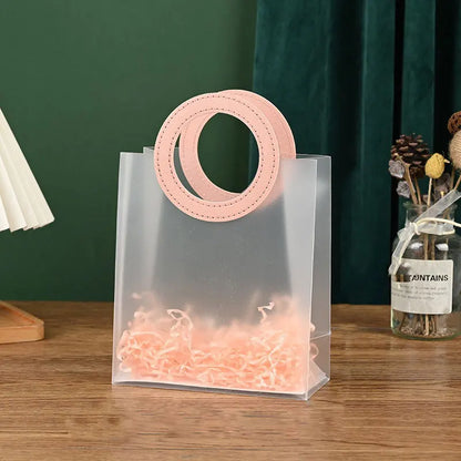 5/10PC Frosted Plastic Round Tote Bag Semi Transparent Gift Bag Gift Packaging and Storage Bag for Weddings Holidays and Parties