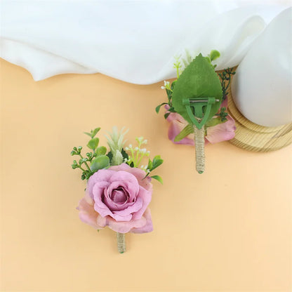 Lovegrace Wedding Rose Flower Boutonniere Rose Red Buttonhole Bridesmaid Wrist Corsage Bracelet Silk Flower Marriage Boutonniere