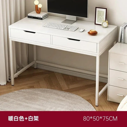 Home Computer Desk with Storage Shelves Modern Executive Study Write Bedroom Single Office Desk with 2 Drawers Work Furniture