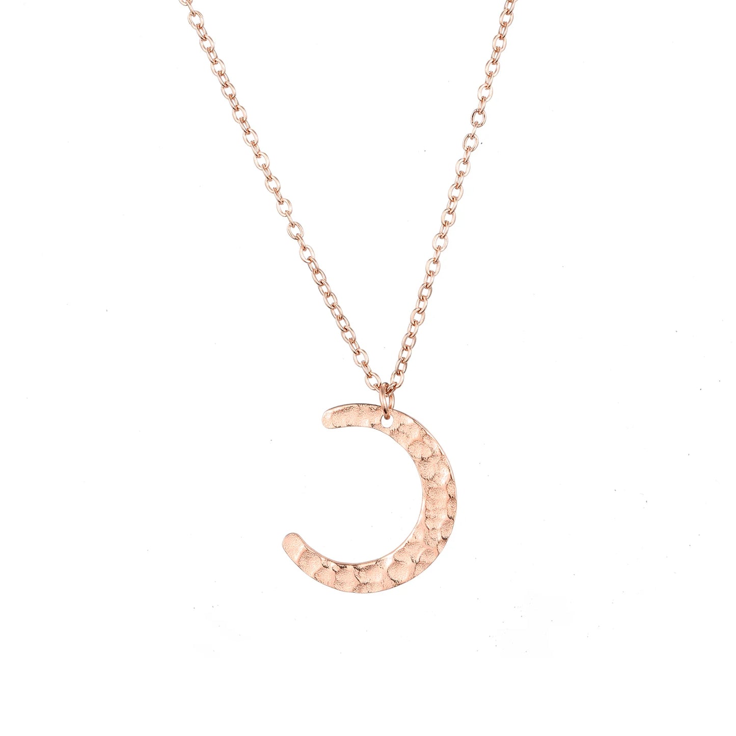eManco Stainless Steel Moon Hammered Necklace Women's Moon Pendant Necklace Delicate Necklace Women's Graduation Gift Necklace
