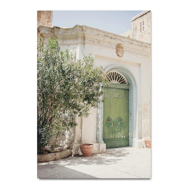 Scandinavian Simple Bohemian Wall Art Spanish Architecture Green Leaves Reeds HD Canvas Painting Poster Print Home Decor Gift