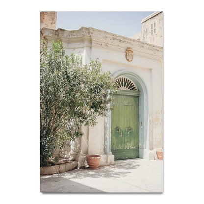 Scandinavian Simple Bohemian Wall Art Spanish Architecture Green Leaves Reeds HD Canvas Painting Poster Print Home Decor Gift