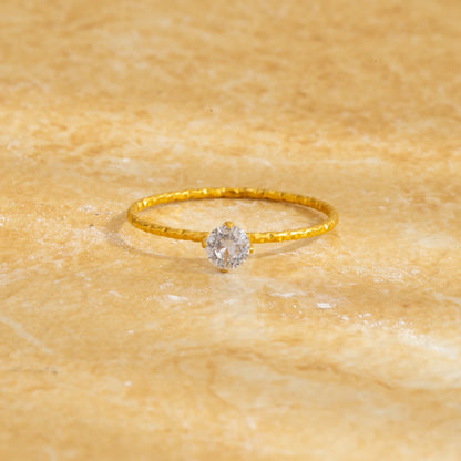 Ultra Thin Mini Ring for Women, Single Zirconia Gold Plated Stainless Steel, Hypoallergenic Dainty Minimalist Jewelry