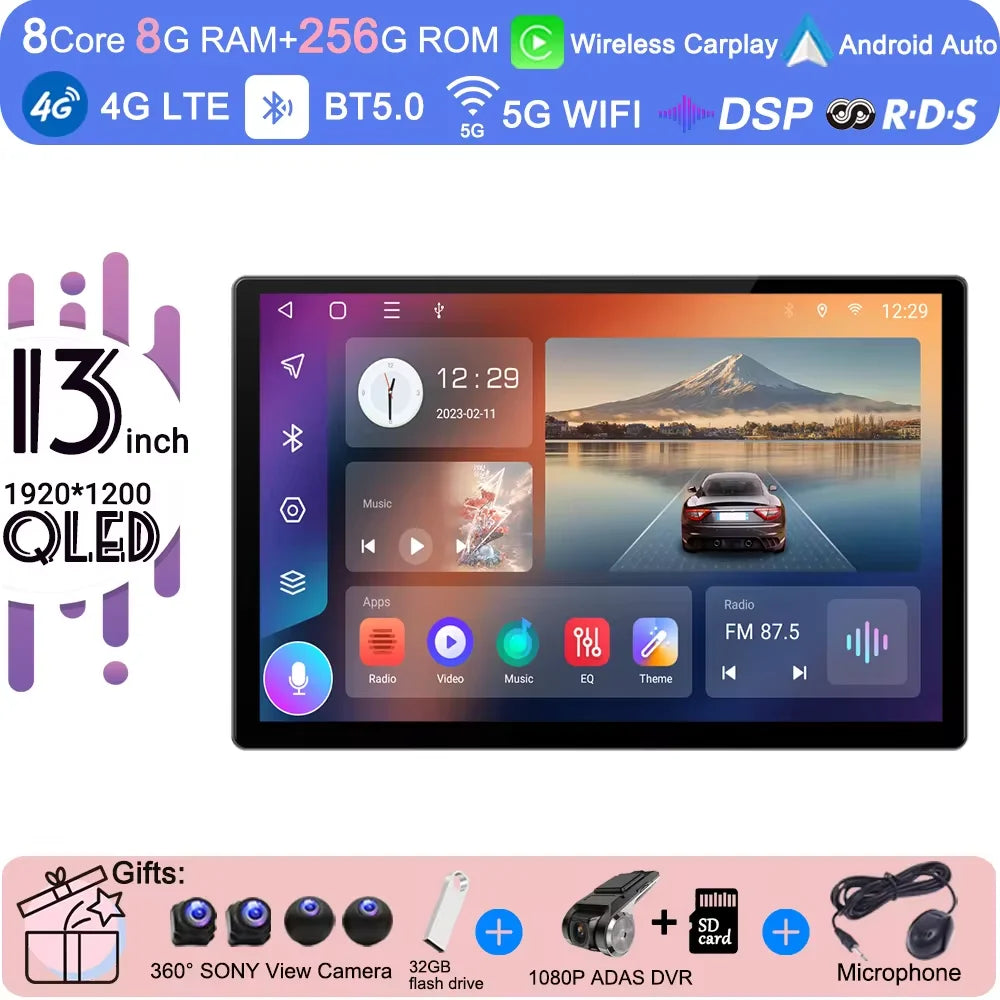 13 inch Android 15 Carplay Auto Car Radio For Ford Transit Custom 2013-2018 Multimedia Video Player Navigation Stereo GPS Audio