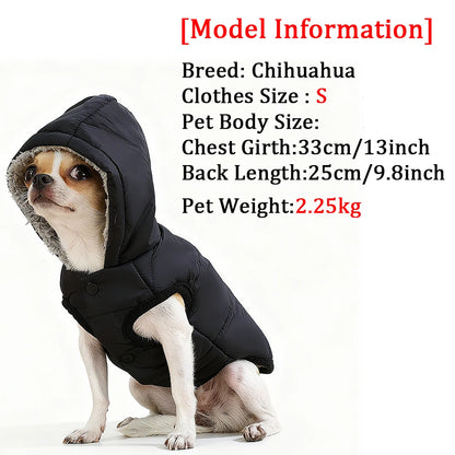Warm Pet Clothing Hooded Waterproof Puppy Hiking Jacket Coat Solid Thicken Fleece Costume With D-ring For Small Medium Dogs Cats