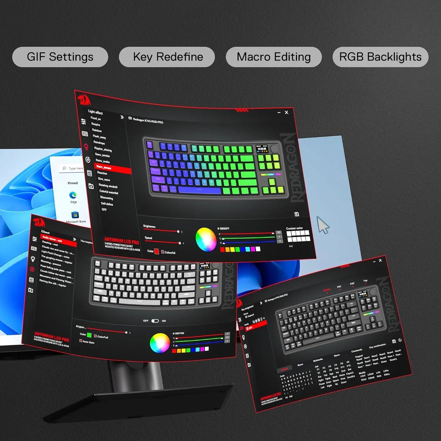 Redragon GB 80% Gasket RGB Gaming Keyboard w/Hype 1.14inch TFT Screen & Knob, 84 Keys Mechanical Keyboard