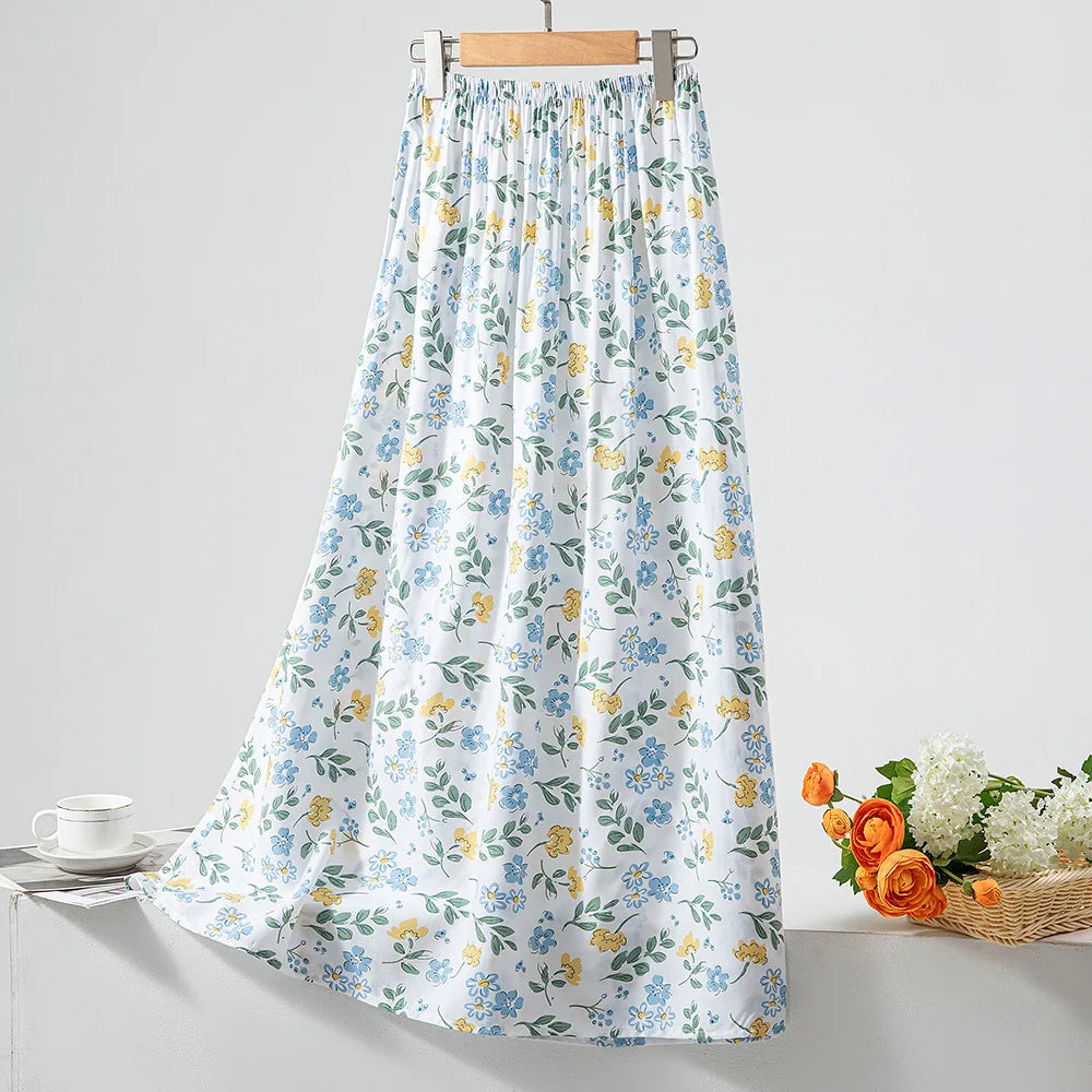 New 2024 Elegant Women Tulle Skirt Korean Fashion Boho Floral A Line Ladies Pleated Skirt Summer Chic High Waist Party Vestidos