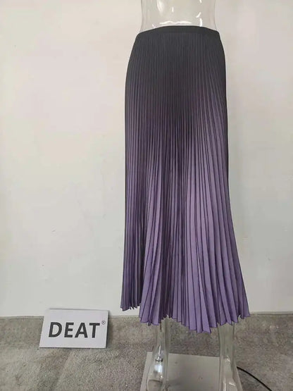 DEAT Women Gradient Color Skirt Elastic Waist Autumn 2024 New Loose Casual Versatile Fashion Tide Elegant Female 15KB594