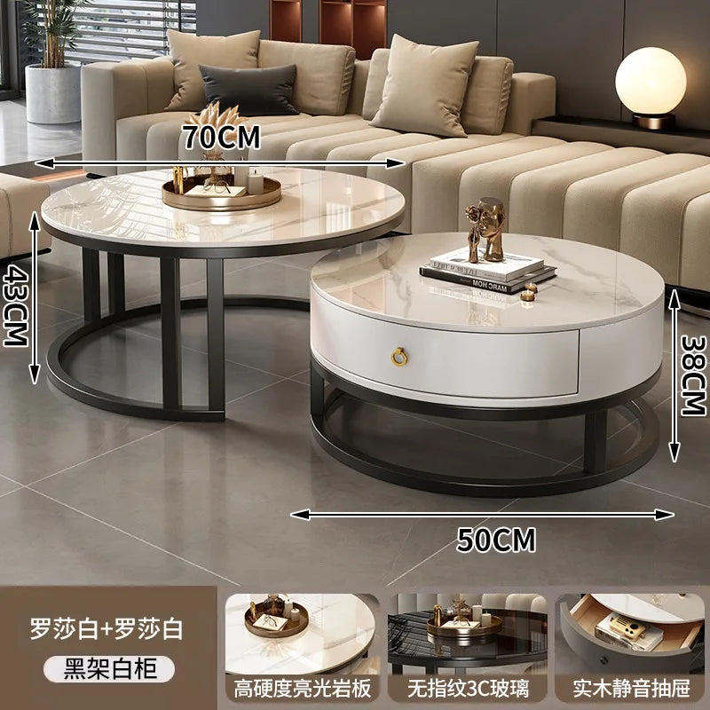Round edge rock slab coffee table Hakka simple modern small apartment light luxury household small tea table