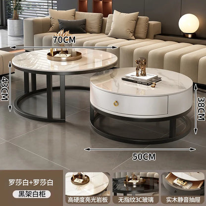 Round edge rock slab coffee table Hakka simple modern small apartment light luxury household small tea table