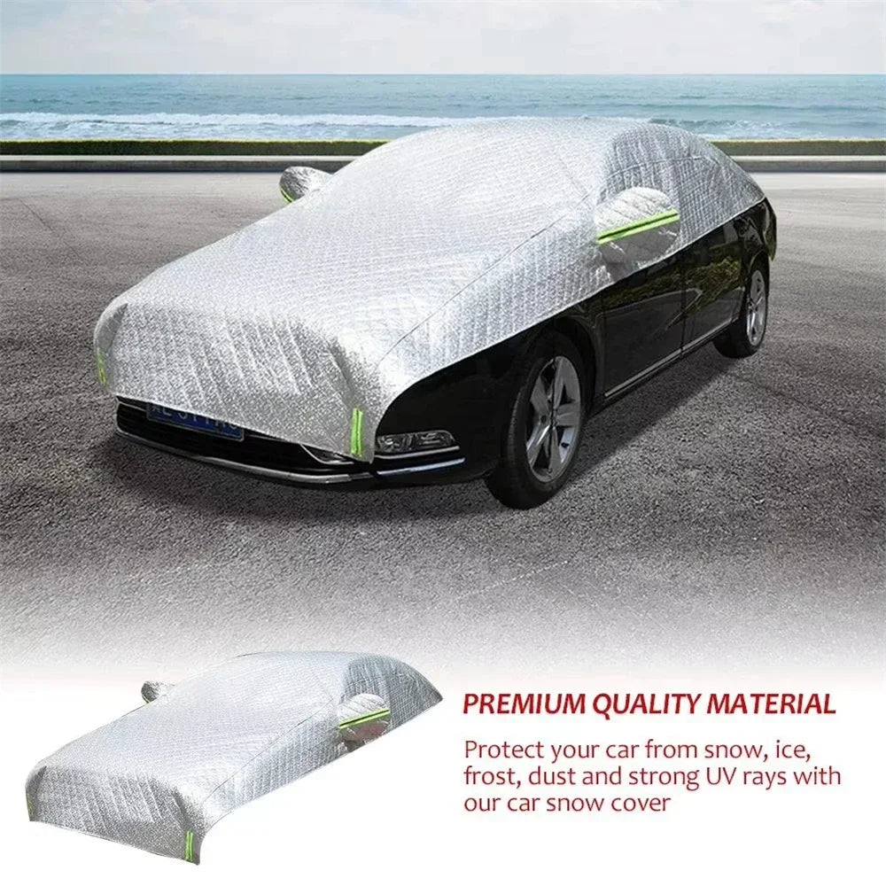 1pc All-Weather Half Car Body Cover - Waterproof, Dustproof, UV & Snow Resistant for Sedans, Protects Windshield and Roof