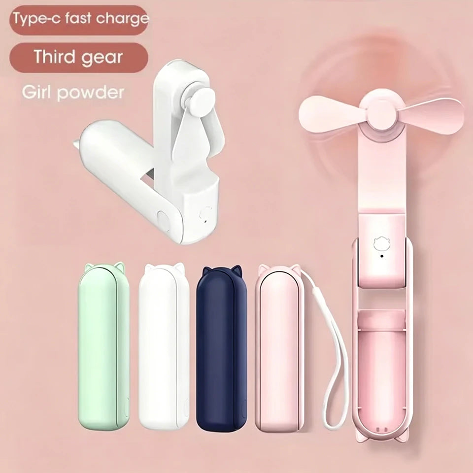 Portable Mini Handheld Cute Fan Small Pocket Fan USB Rechargeable Battery Fan Folding Cooling Hand Fan Low-Noise Electric Fan