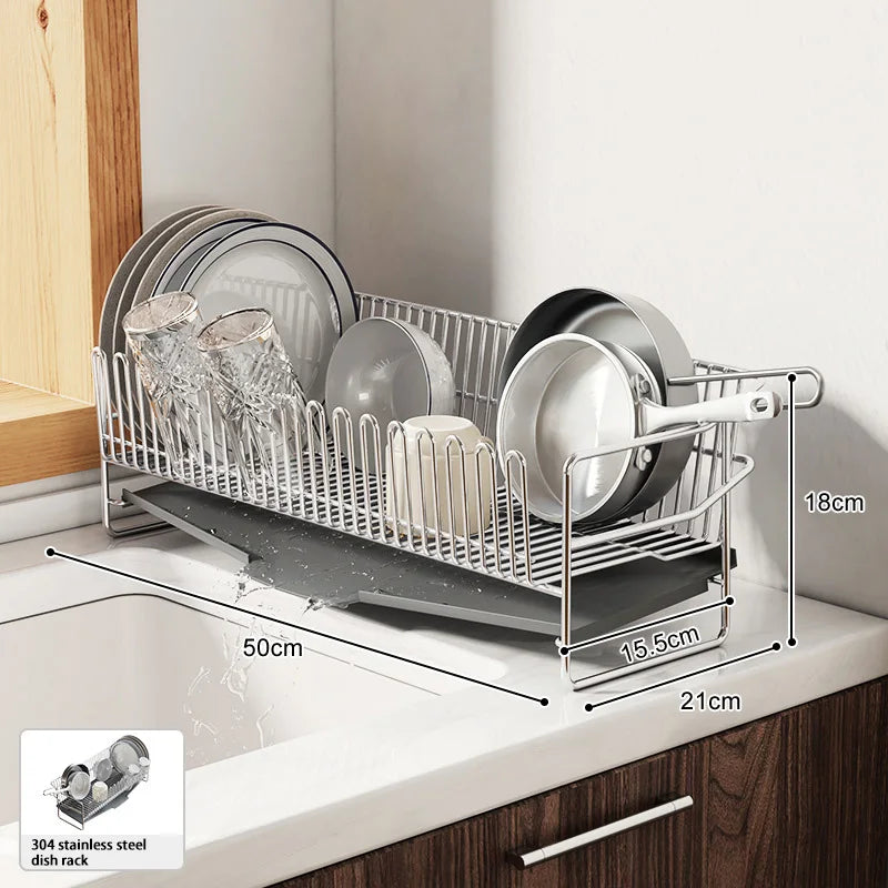 Dish Drying Rack with Drainboard, Dish Rack for Kitchen Counter, Dish Drainer Rack with Utensil Holder, Kitchen Organization