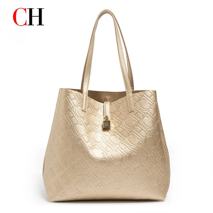 CH Luxury Tote Handbag For Women Large Capacity Work Shoulder Bag Elegant Golden Shopping Shoulder Purse