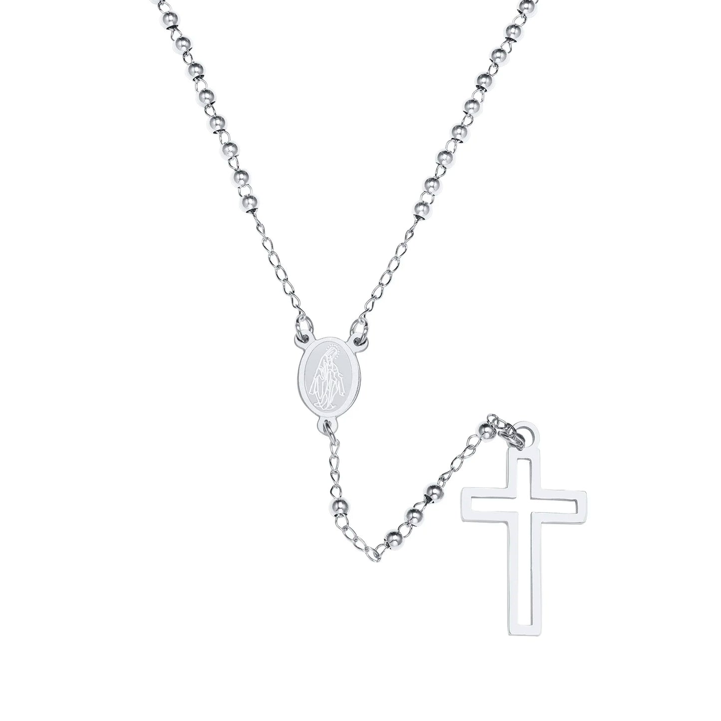 Simply Rosary Necklace,Cross Necklace, Virgin Mary Religious Necklace, Lariat Necklace for Men Women Jewelry