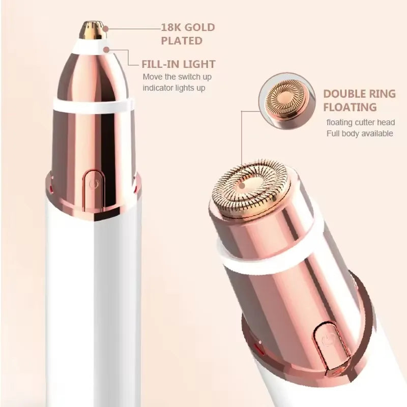2 in 1 Face Shaver and Eyebrow Trimmer Rechargeable Lips Body Facial Hair Remover Women Electric Portable customer logo package