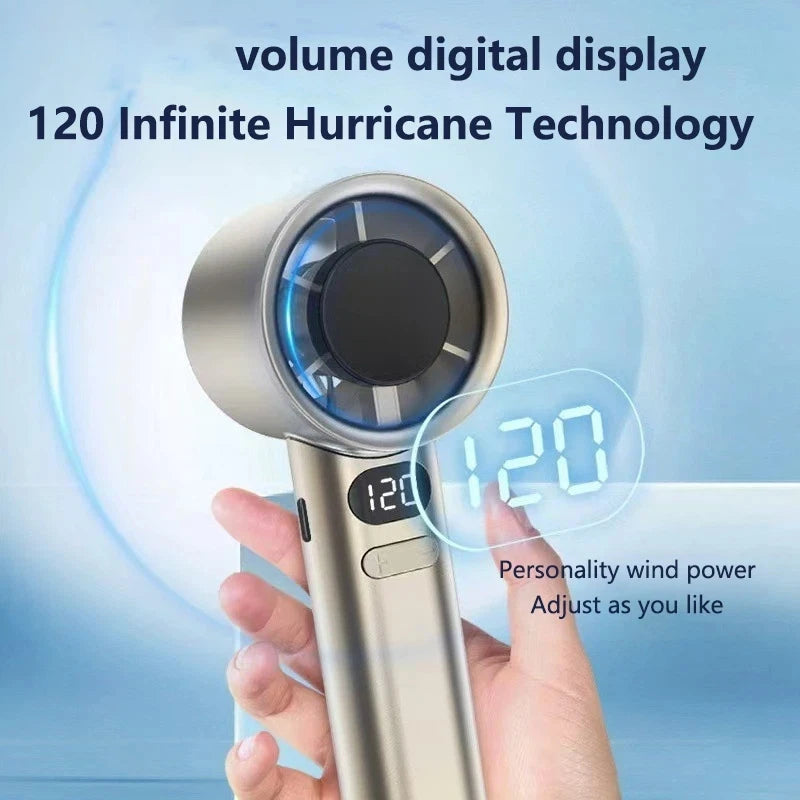 Portable Handheld Fan 120 Wind Speeds Mini Bladeless Hand Fan USB Rechargeable Highspeed Fans Camping Electric Fans Air Cooler
