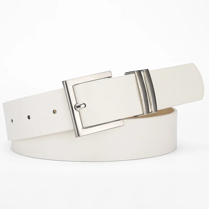 Silver Pin Buckle Black Pu Women's Belt Simple Design Jeans Accessories Girdle Goth Retro Leopard Print Leather Waistband