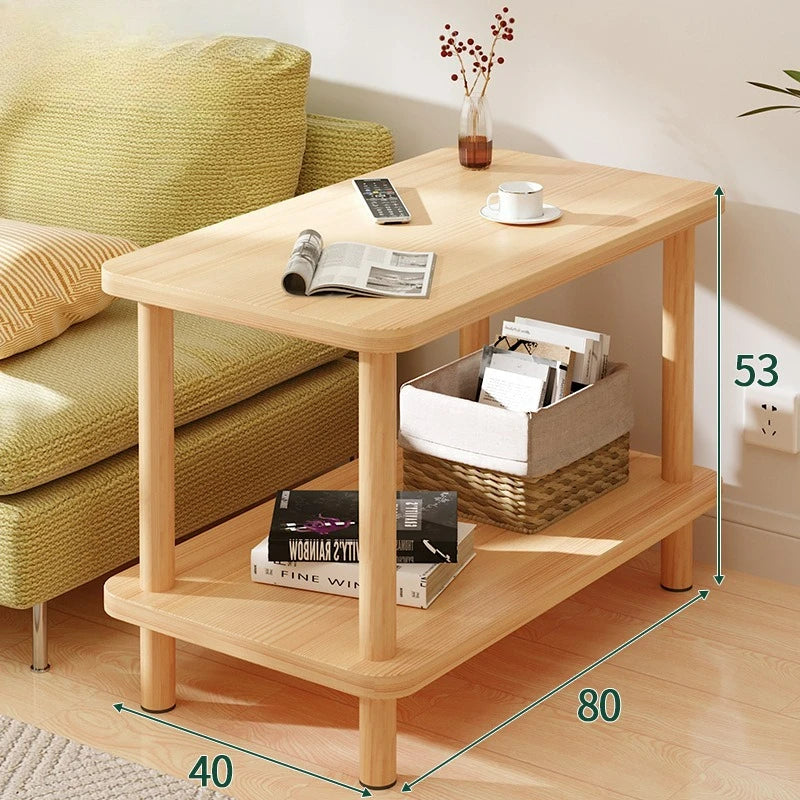 2-Tier Wooden Side Table, Modern End Table with Semi-enclosed Storage Space for Living Room Bedroom Gray