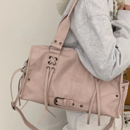 Retro Women's Motorcycle Handbag Brand Tassel Design High-end Shoulder Pillow Bag Trendy Large Capacity Underarm Bag Women's Bag