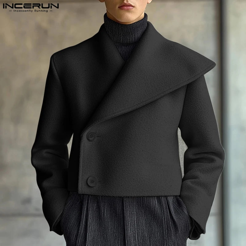 Fashion Casual Style Tops INCERUN 2025 Men's Cropped Asymmetrical Collar Suit Coat Streetwear Male Hot Sale Long Sleeved Blazers