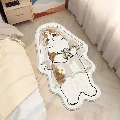 Anti-Slip Bedroom Bedside Mat Lovely Cat Carpet Soft Home Floor Mats Cute Cartoon Long Rug Decor Doormat