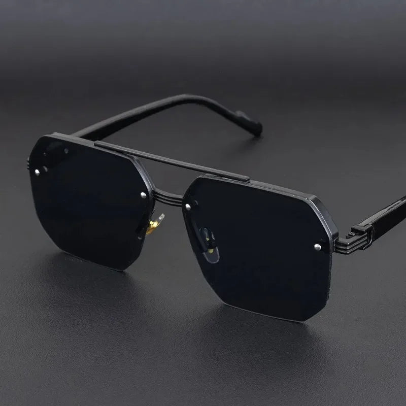 Men's Metal Sunglasses Square Half Frame Rice Nails Casual Trend Glasses Personality Retro Fashion Outdoor Sports Eyeglasses