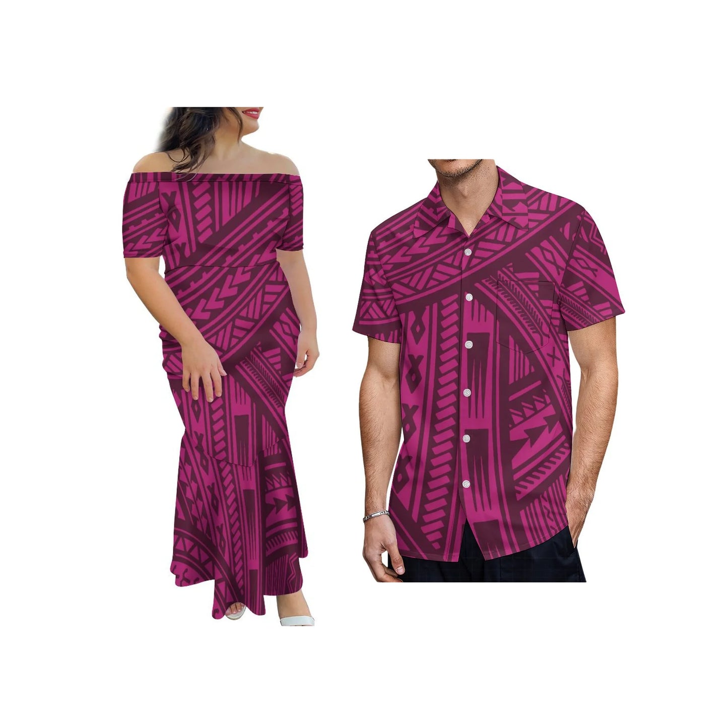 Wholesale Brand New 8XL Women Polynesian Tribal Sublimation Print  Mermaid Dress One-Shoulder Fishtail Skirt Dress
