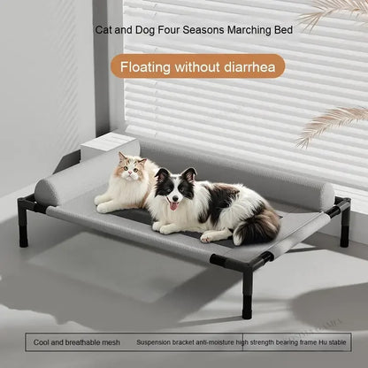 Breathable Mesh Pet Bed Elevated With Pillow Removable and Washable Moisture Proof For Medium Large Dog Cat All Four Seasons
