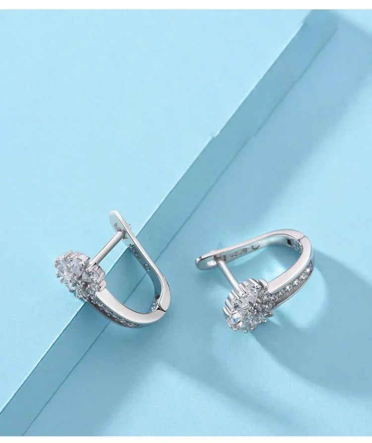 Fine Jewelry 925 Sterling Silver Earrings Inlaid With Zircon Crystal Flower Earrings Charm Jewelry For Women Gift Engagement Wed