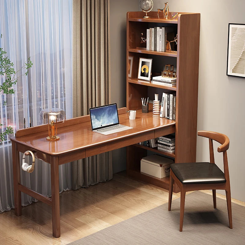 Modern Home Office Computer Desk Writing Desk With Bookshelf Storage Shelf Wooden Computer Table